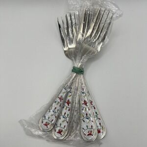 Temp-tations Christmas Set of Six Cardinal Stainless Steel Salad Forks Holiday